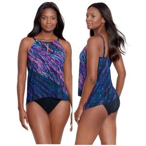 Miraclesuit NWOT Mood Ring Peephole Tankini Top Blue Purple Size 14 Bra Top